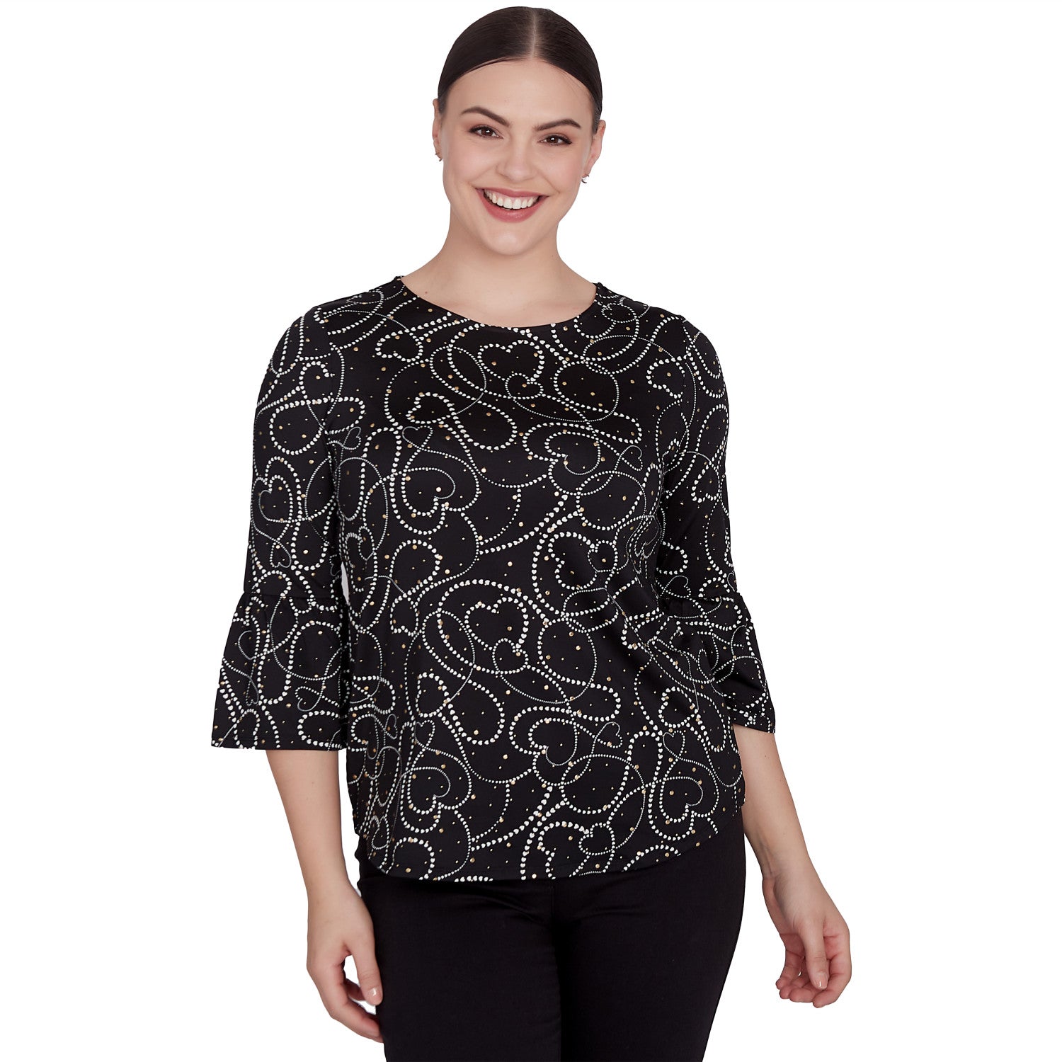 Abstract Hearts Dew Drop Knit Top Black Multi - Ruby Rd