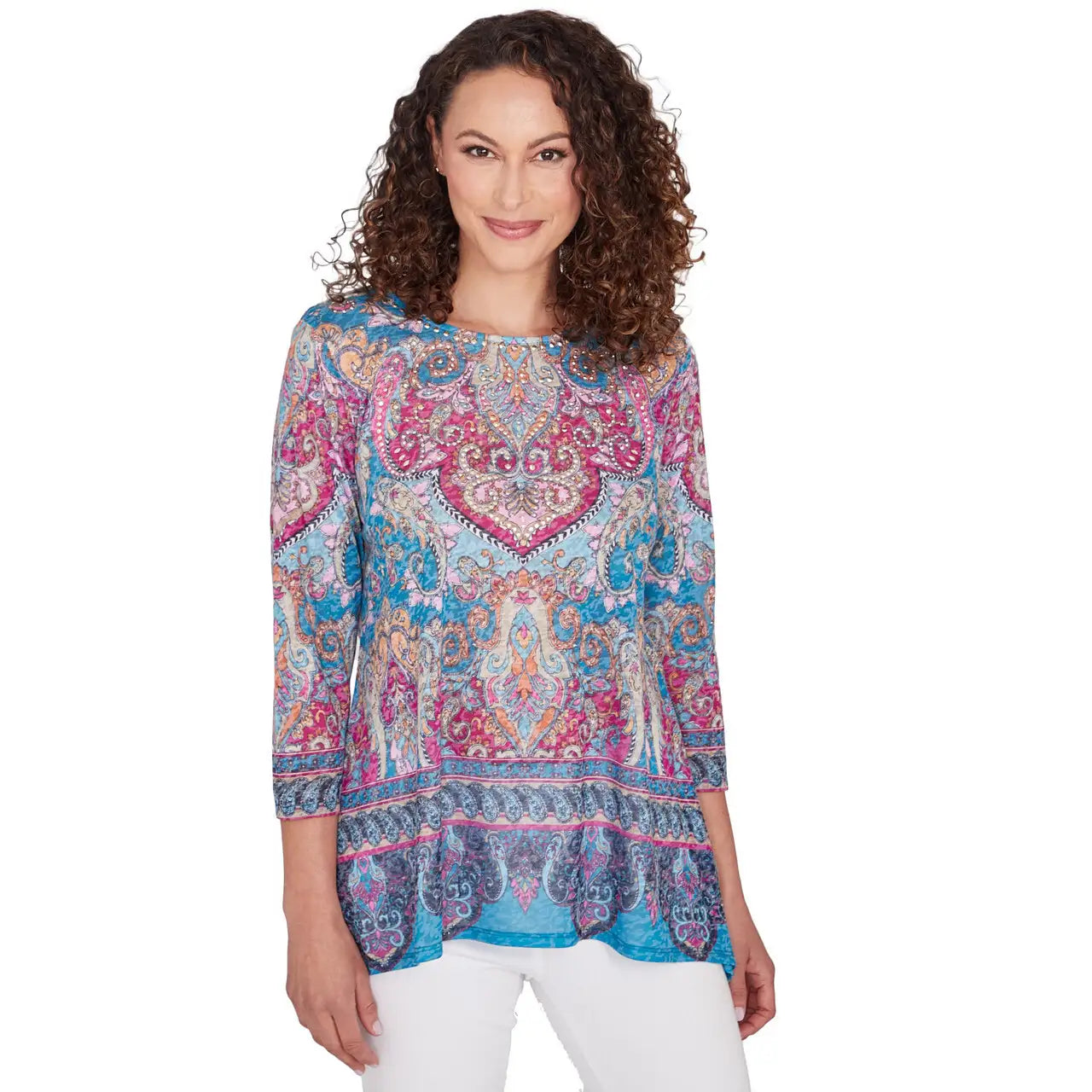 Boho Mediterranean Blue Border Top - Ruby Rd