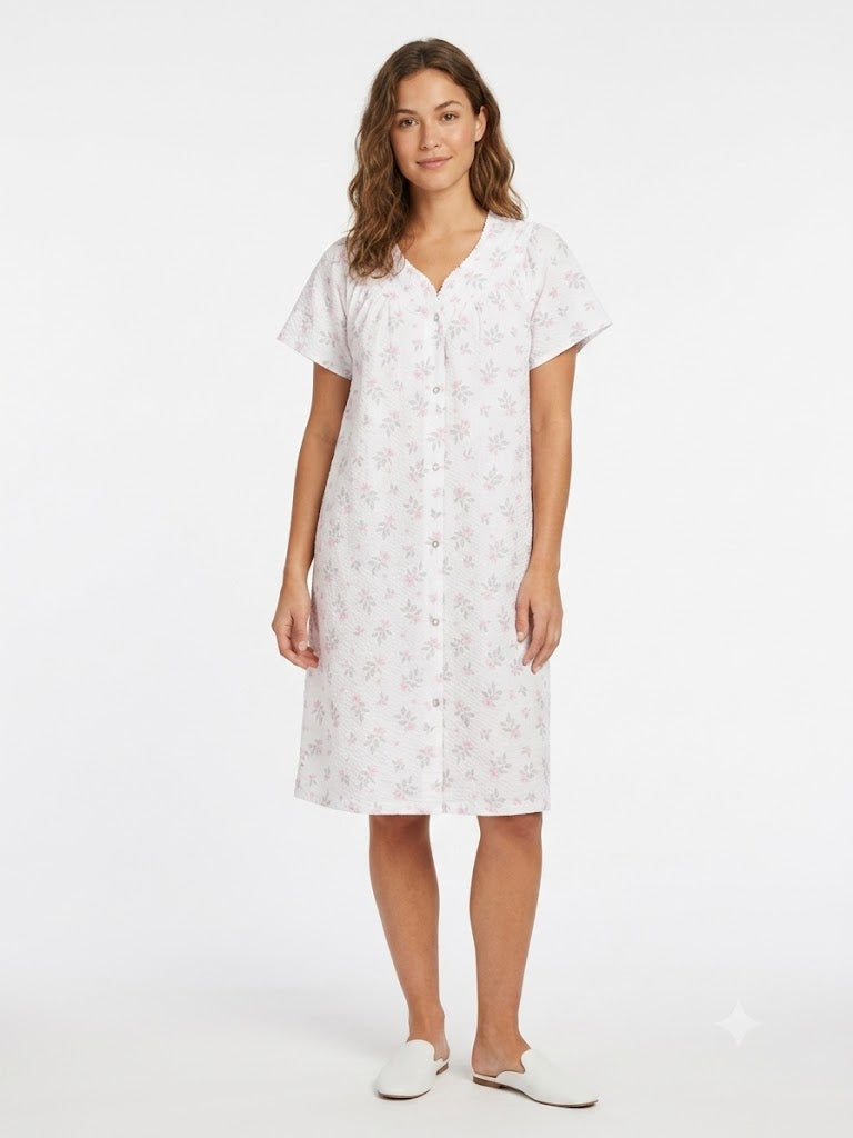 Ladies Trapunto Duster w / Snaps & Pockets white