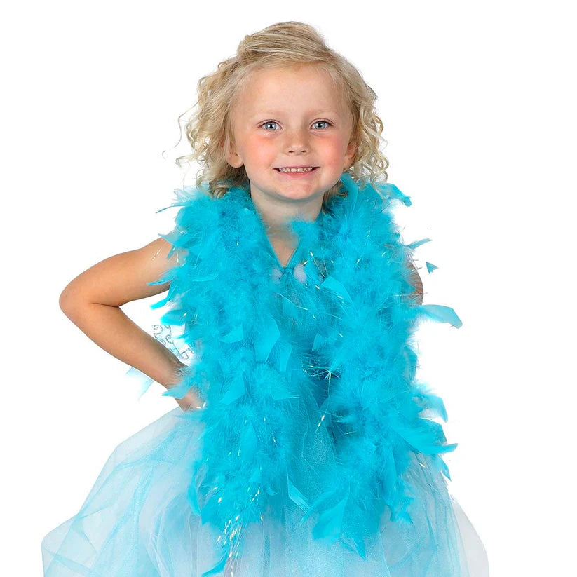 Dress Up Feather Boa for Little Girls - Ice Turquoise/Opal Lurex