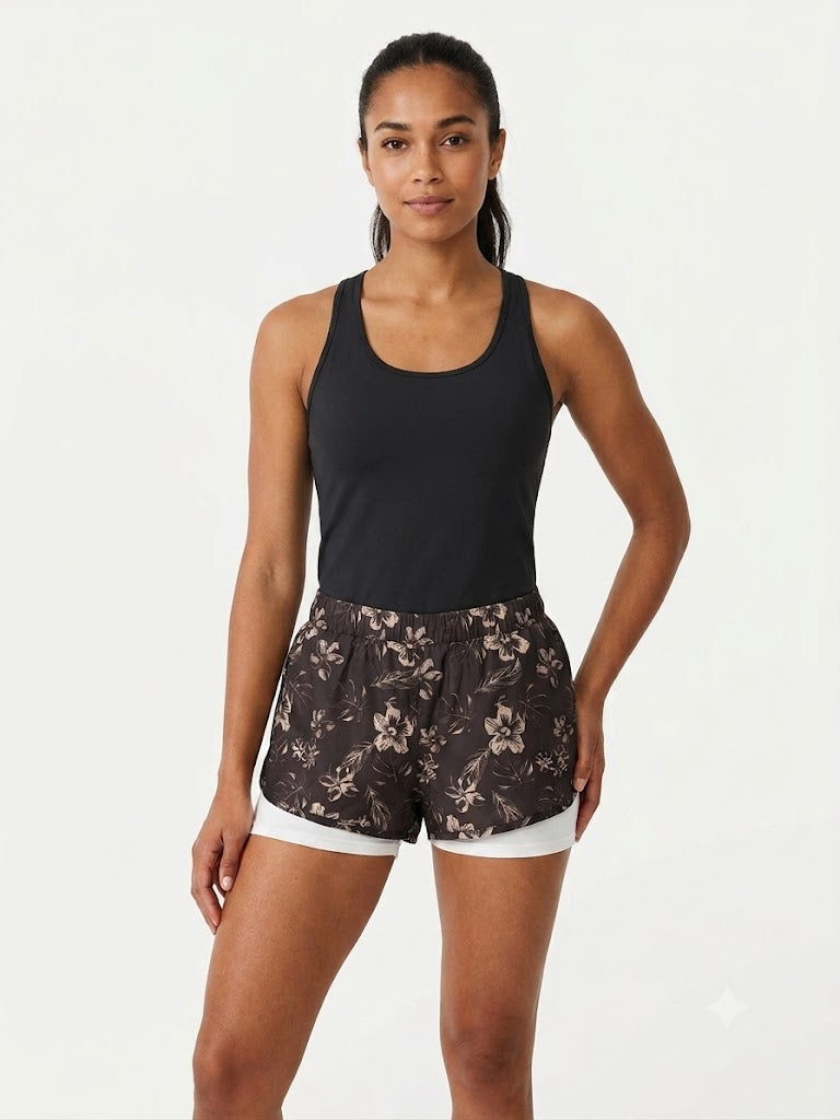 Print Shorts w/ Contrast Biker Lining Black/White