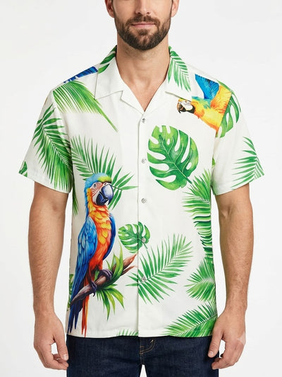 Poly Print Hawaiian Shirts WHITE PARROTS