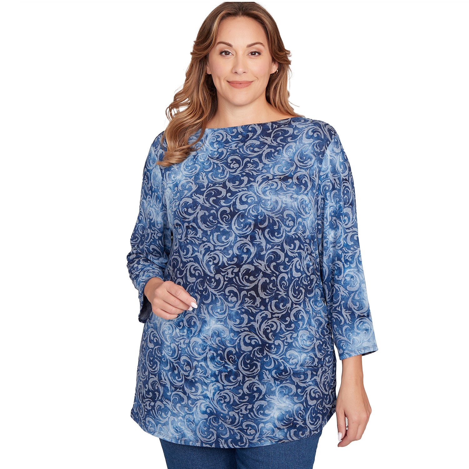 Plus Tie Dye Scroll Floral Hatchi Top Indigo - Ruby Rd