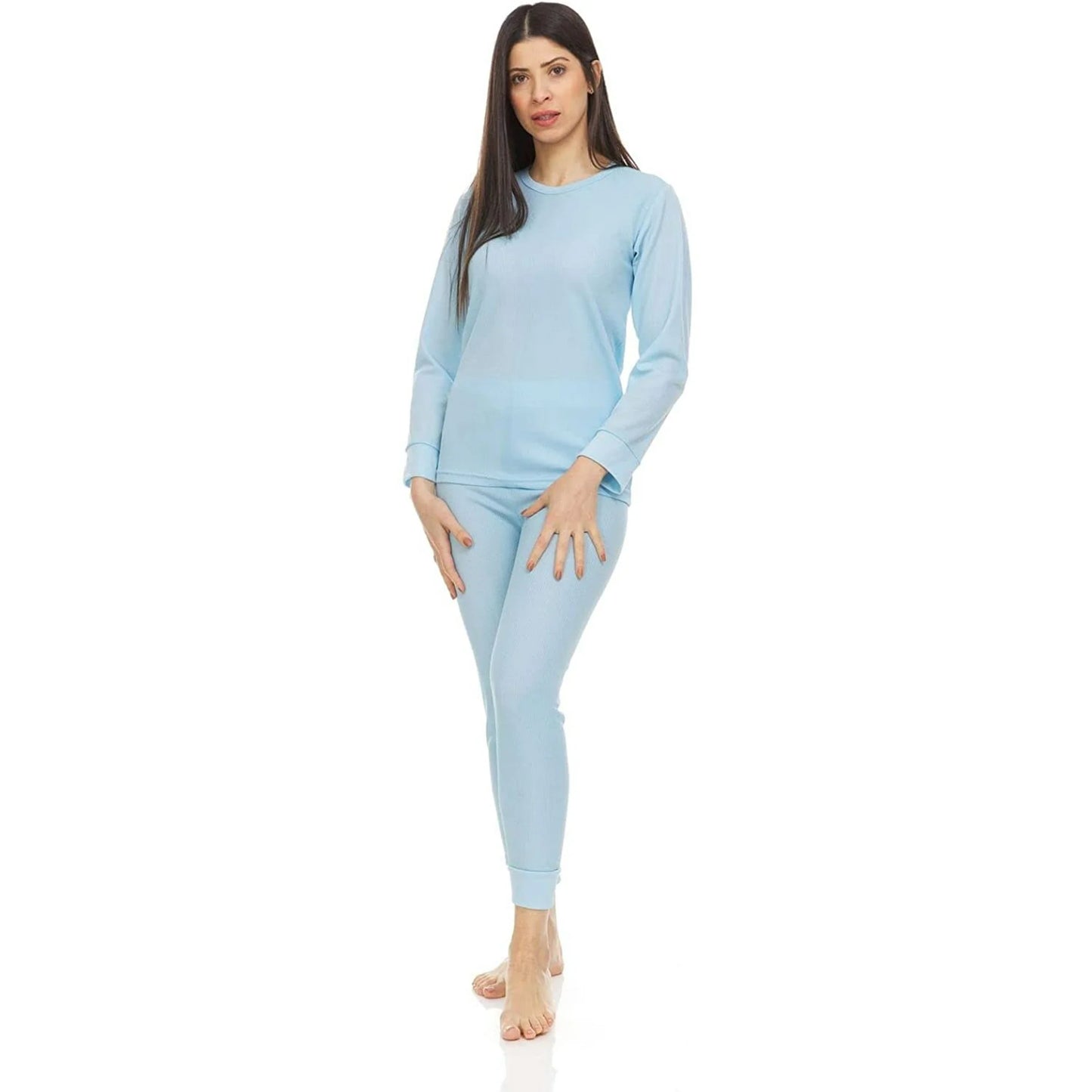 Set 2 Ladies Thermal Top & Bottoms Baby Blue