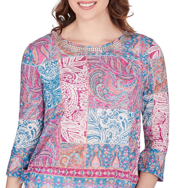 Shangri-La Patchwork Top Mediterranean Blue - Ruby Rd
