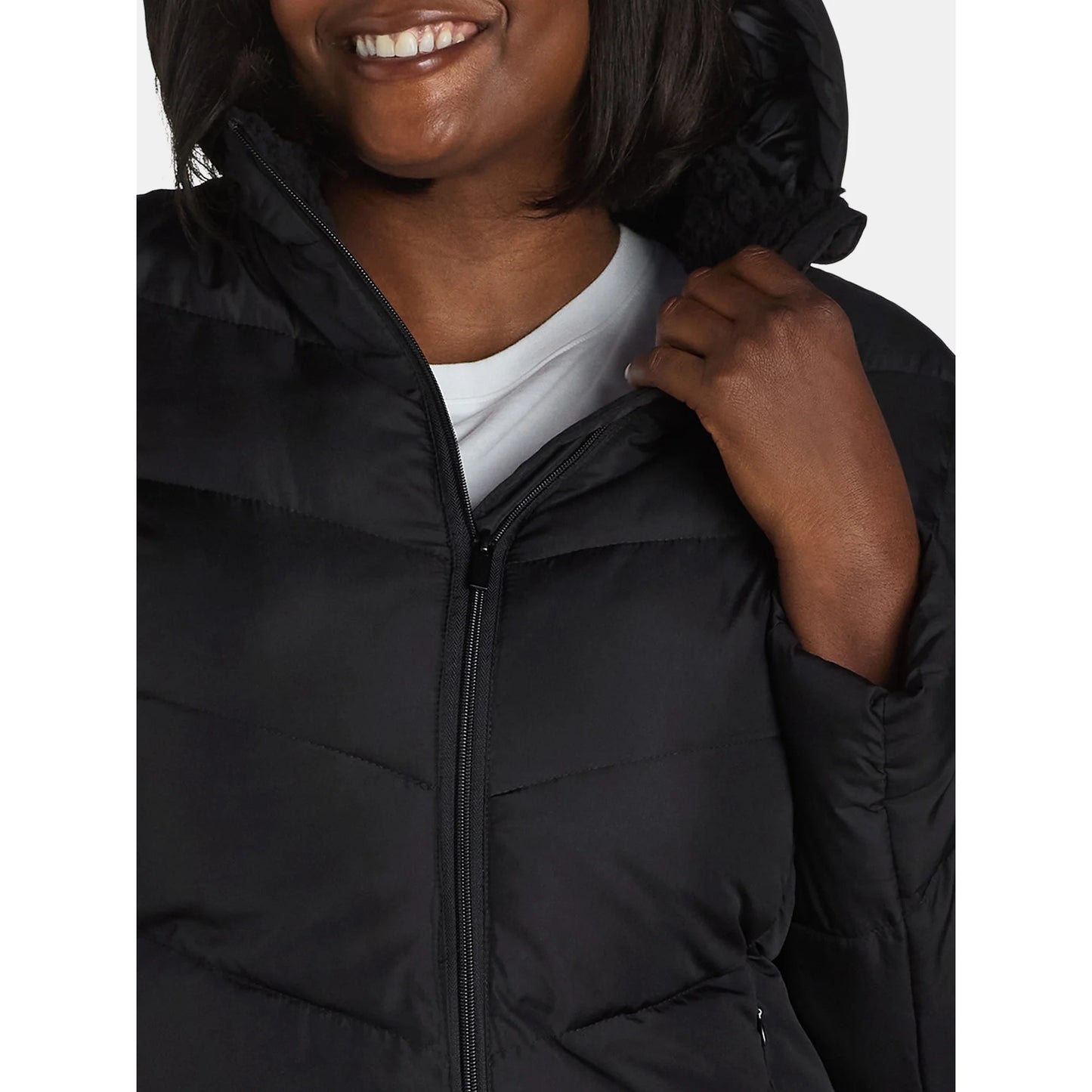 Chevron Quilted Walker w Boucle Plus Black