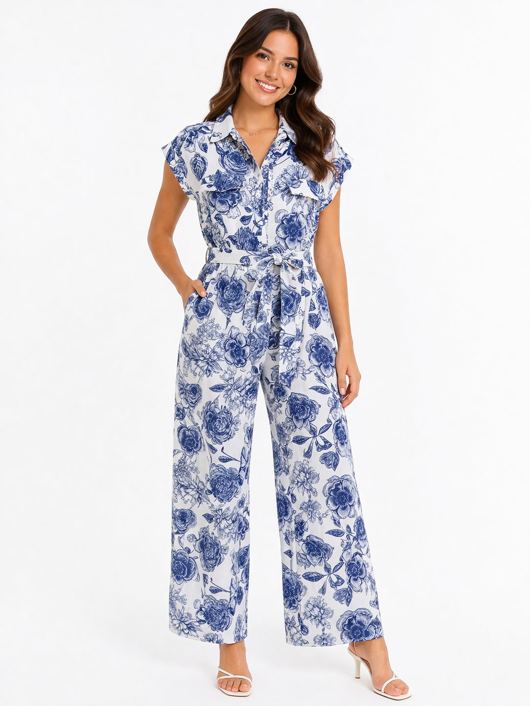 Belted Jumpsuit Ivory Navy