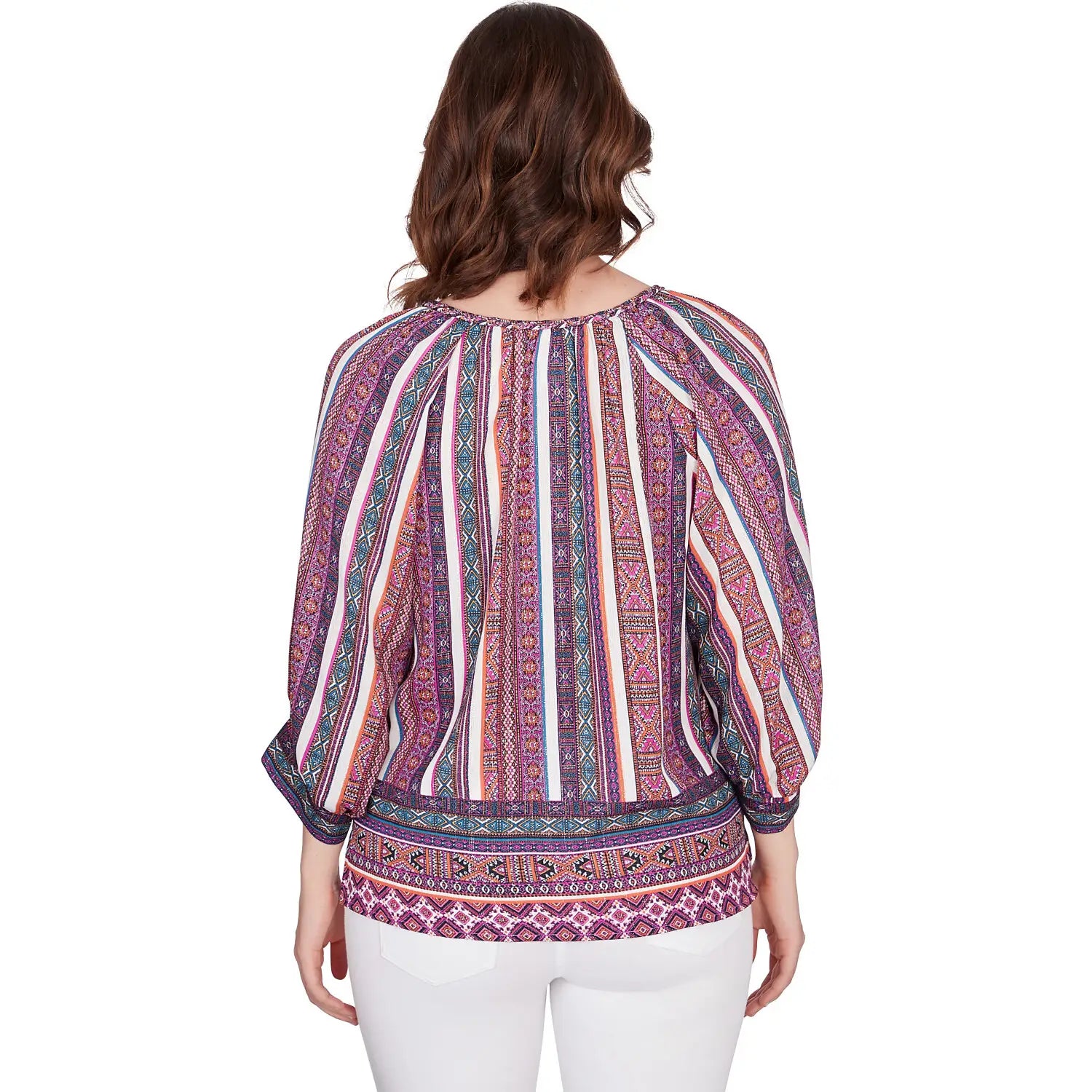 Metallic Stripe Print Crinkled Blouse Dahlia Multi- Ruby Rd