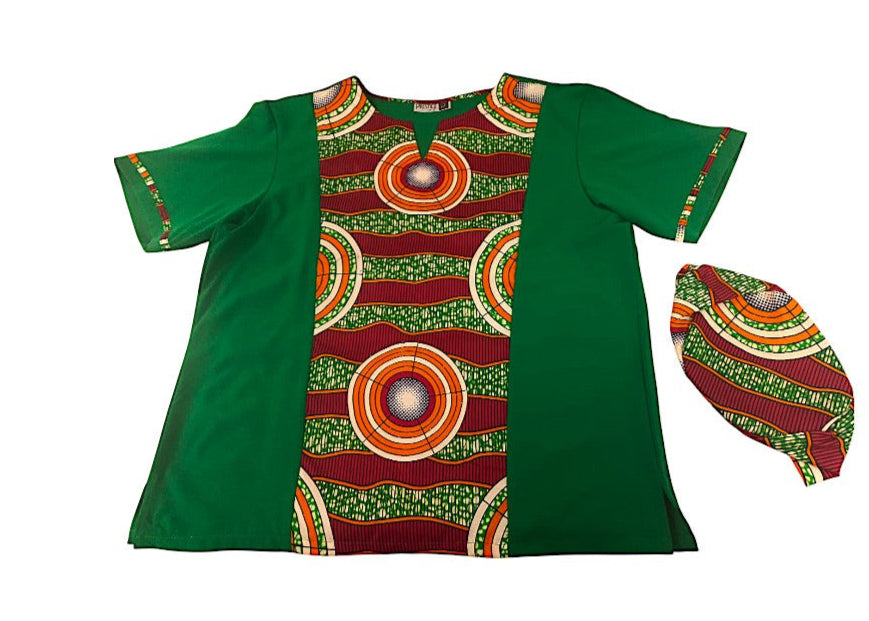 Camisa y Kufi Caballero Verde-Estampado (Etnia Negra)