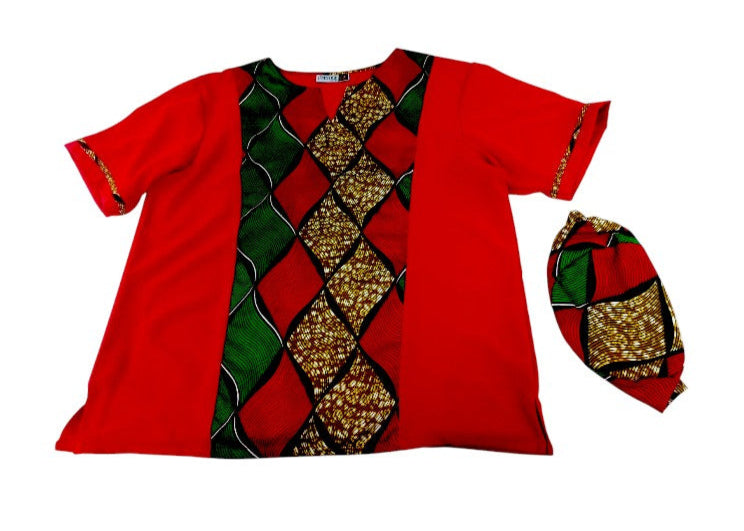 Camisa y Kufi Caballero Rojo-Estampado (Etnia Negra)