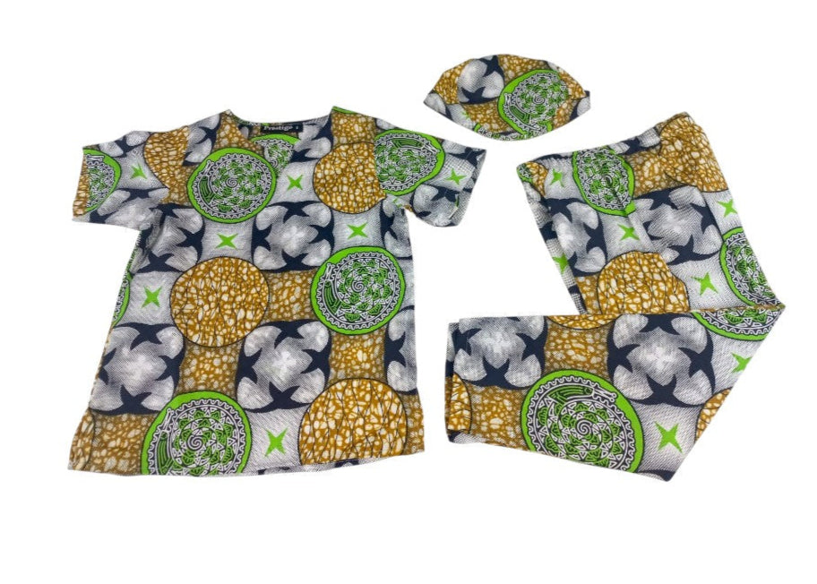 Conjunto Niño Verde-Negro-Mostaza (Etnia Negra)