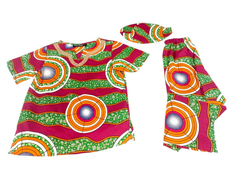 Conjunto Niño Fucsia-Verde-Naranja (Etnia Negra)