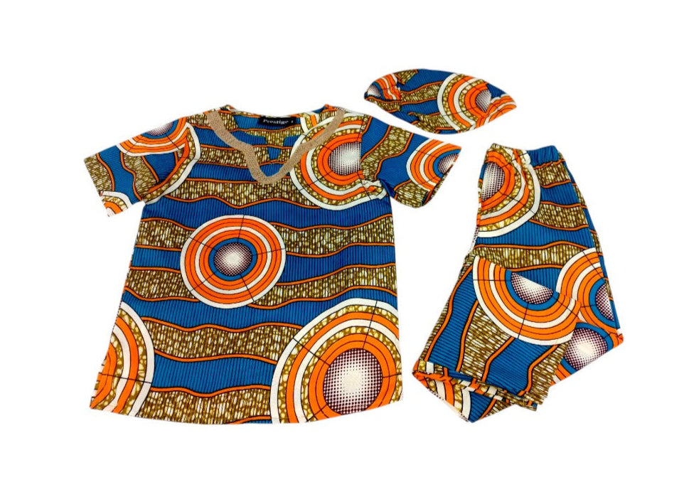 Conjunto Niño Turquesa-Naranja-Beige (Etnia Negra)