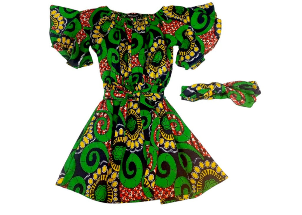 Vestido Niña Verde-Amarillo-Rojo (Etnia Negra)