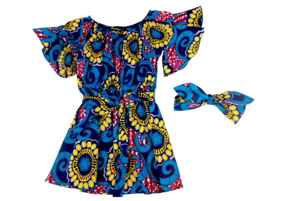 Vestido Niña Azul-Amarillo-Rojo (Etnia Negra)