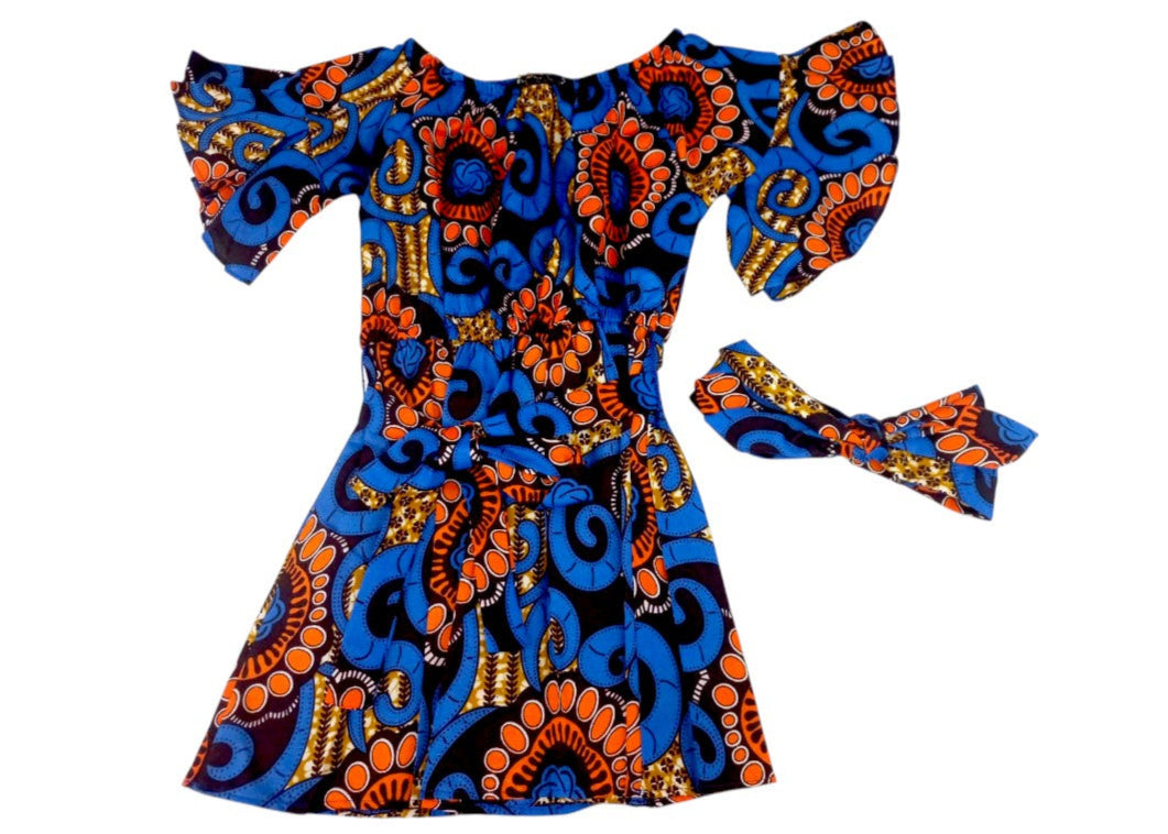 Vestido Niña Azul-Naranja (Etnia Negra)