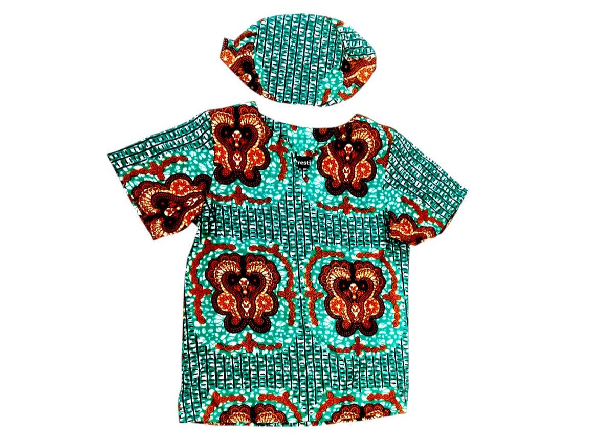Camisa Niño Turquesa-Mostaza (Etnia Negra)