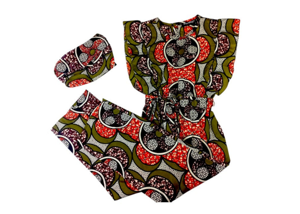 Jumpsuit Niña Verde Oliva-Naranja (Etnia Negra)