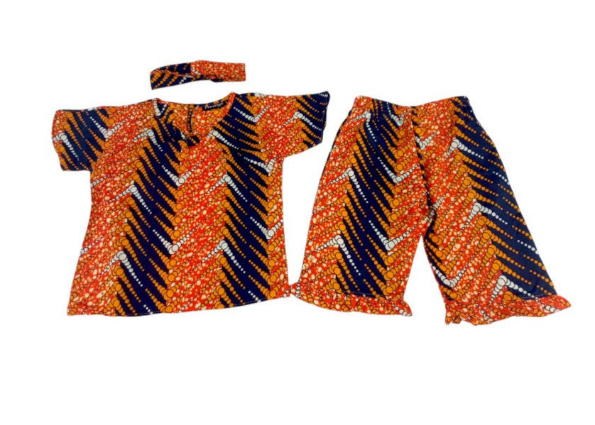Conjunto Niña Naranja-Azul Marino (Etnia Negra)