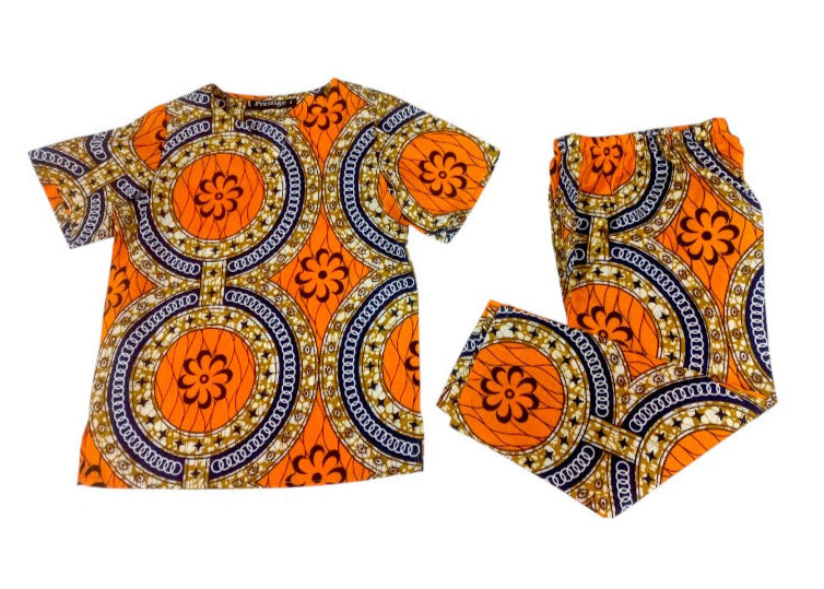 Conjunto Niño Naranja-Mostaza-Azul Marino (Etnia Negra)