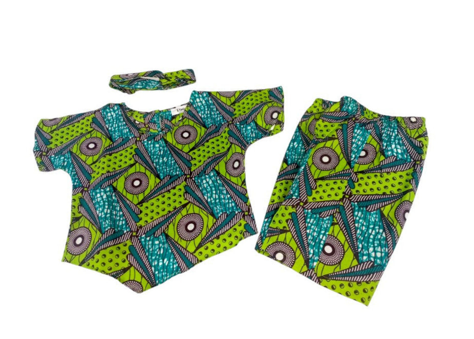 Conjunto Niña Verde-Turquesa-Negro (Etnia Negra)