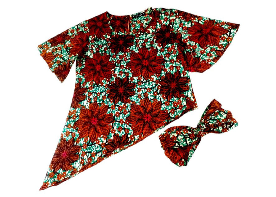 Camisa Dama Flores Chocolate-Fucsia-Turquesa (Etnia Negra)