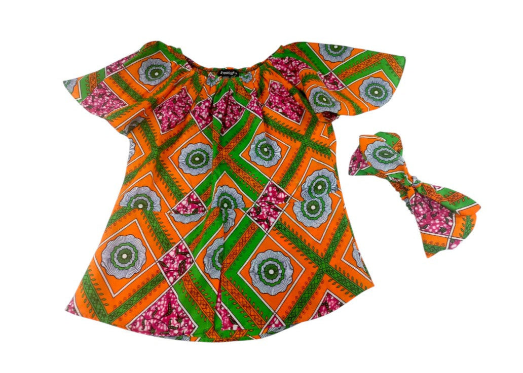 Camisa Dama Naranja-Verde-Rosado (Etnia Negra)