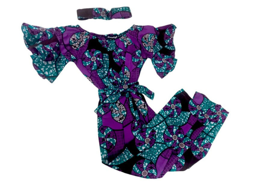 Jumpsuit Niña Morado-Turquesa-Chocolate (Etnia Negra)