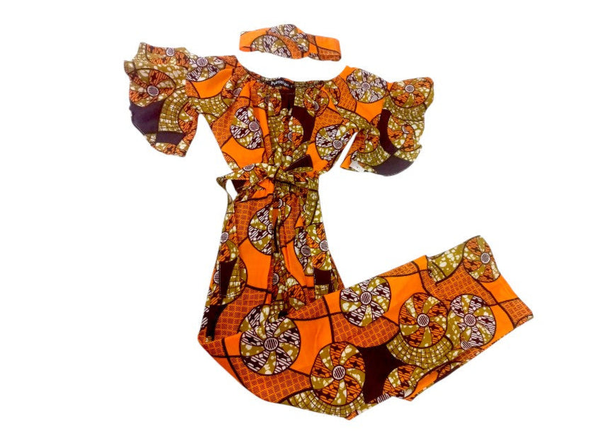 Jumpsuit Niña Naranja-Mostaza-Chocolate (Etnia Negra)