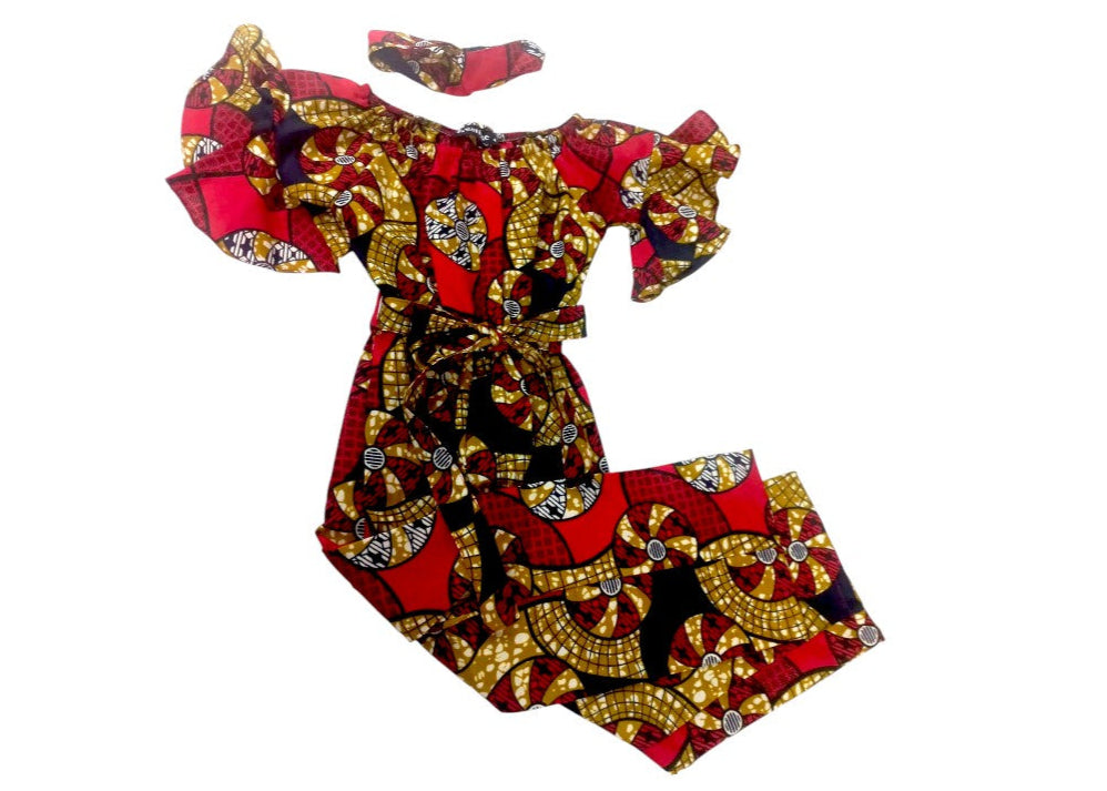 Jumpsuit Niña Rojo-Mostaza-Negro (Etnia Negra)