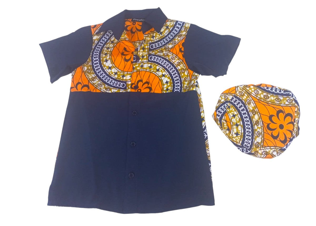 Camisa Niño Azul Oscuro -Estampado (Etnia Negra)