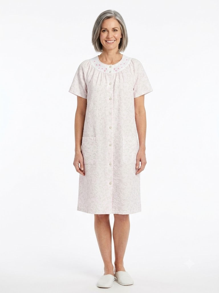 Ladies Trapunto Duster w / Snaps & Pockets Pink