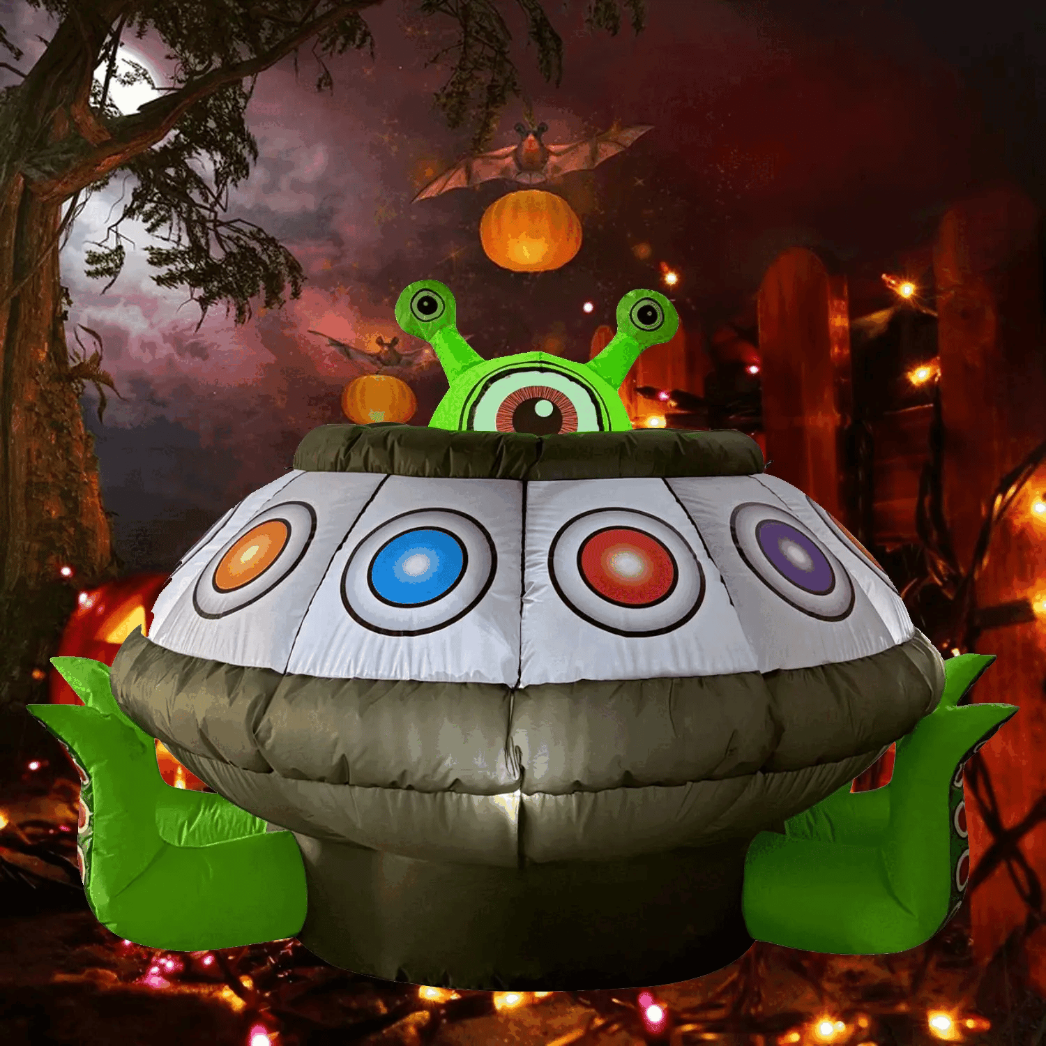 5.2FT Tall Animated Halloween Inflatable UFO Spaceship & Alien