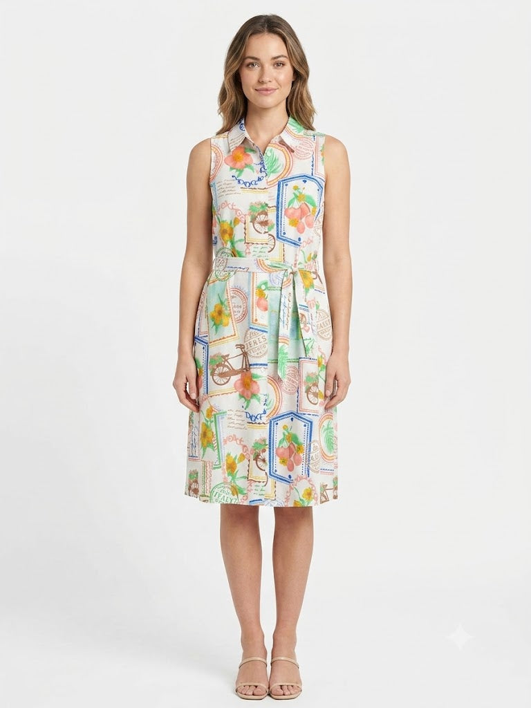 Dress Printed Faux Linen with Fruits and Flowers - Ninety