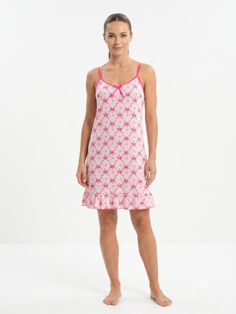 Ladies Chemise w / ADJ Straps PINK-BOW AND FLOWERS