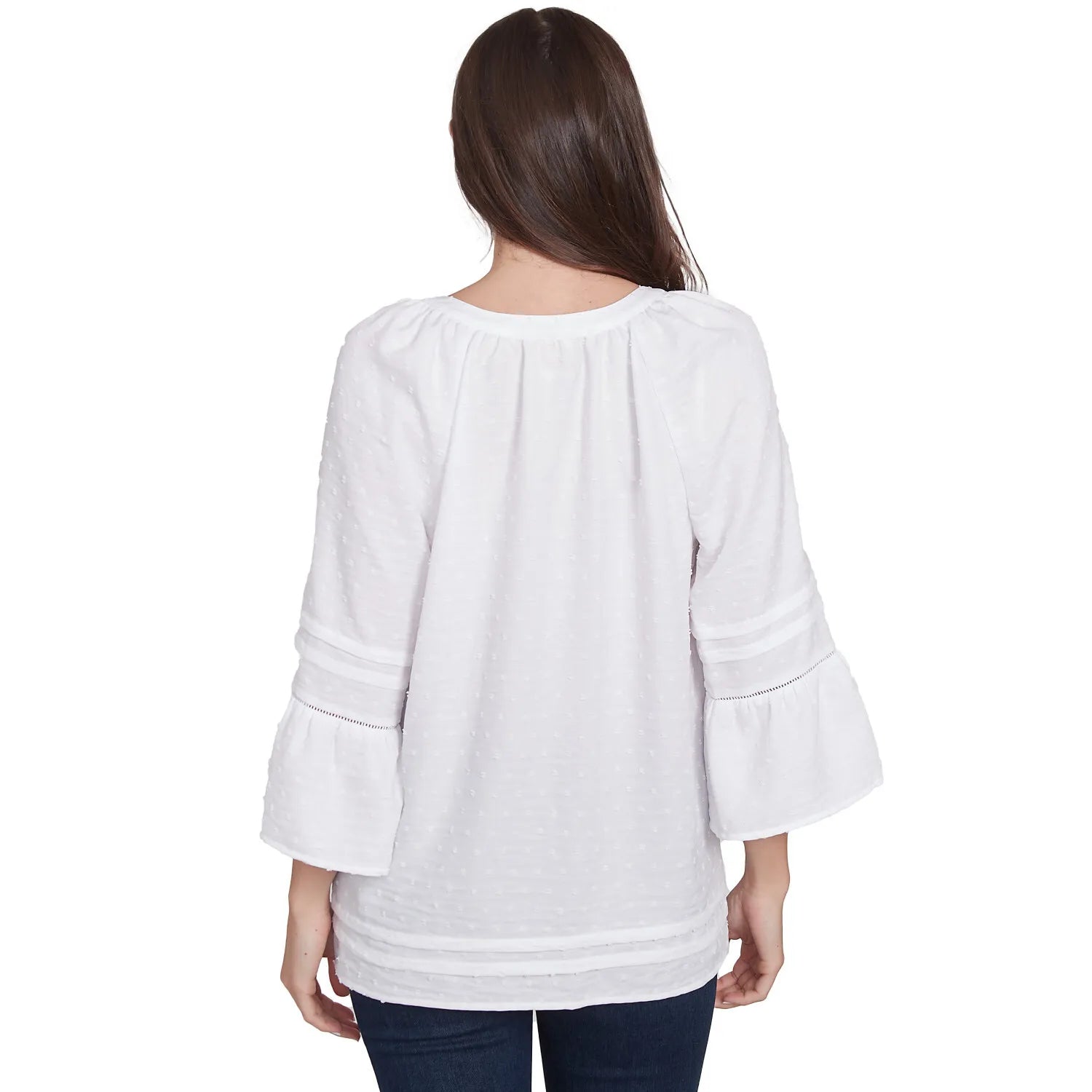 Clip Dot Button Front Flared Sleeve Top White - Ruby Rd
