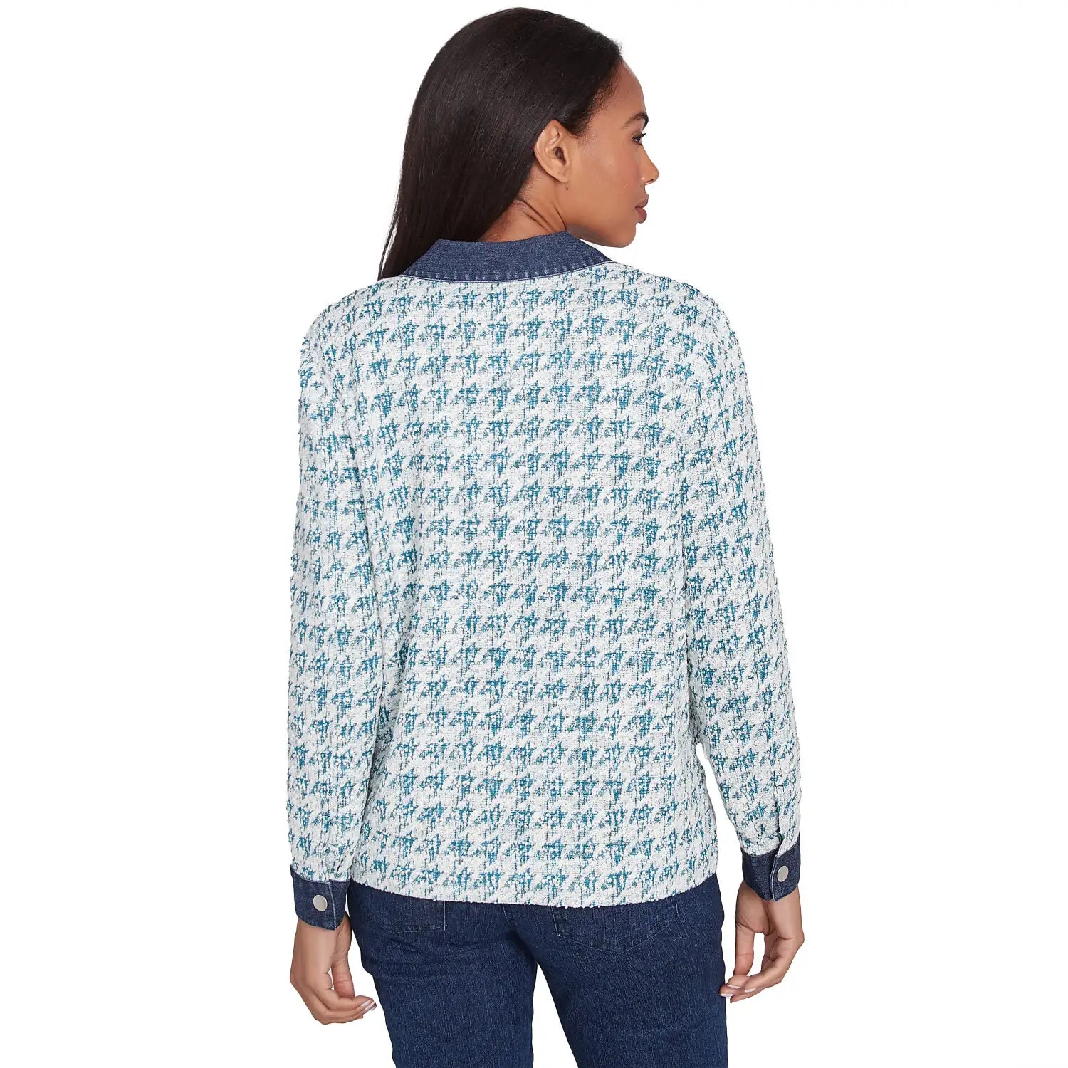 Houndstooth Boucle Knit Jacket Jade Multi - Ruby Rd
