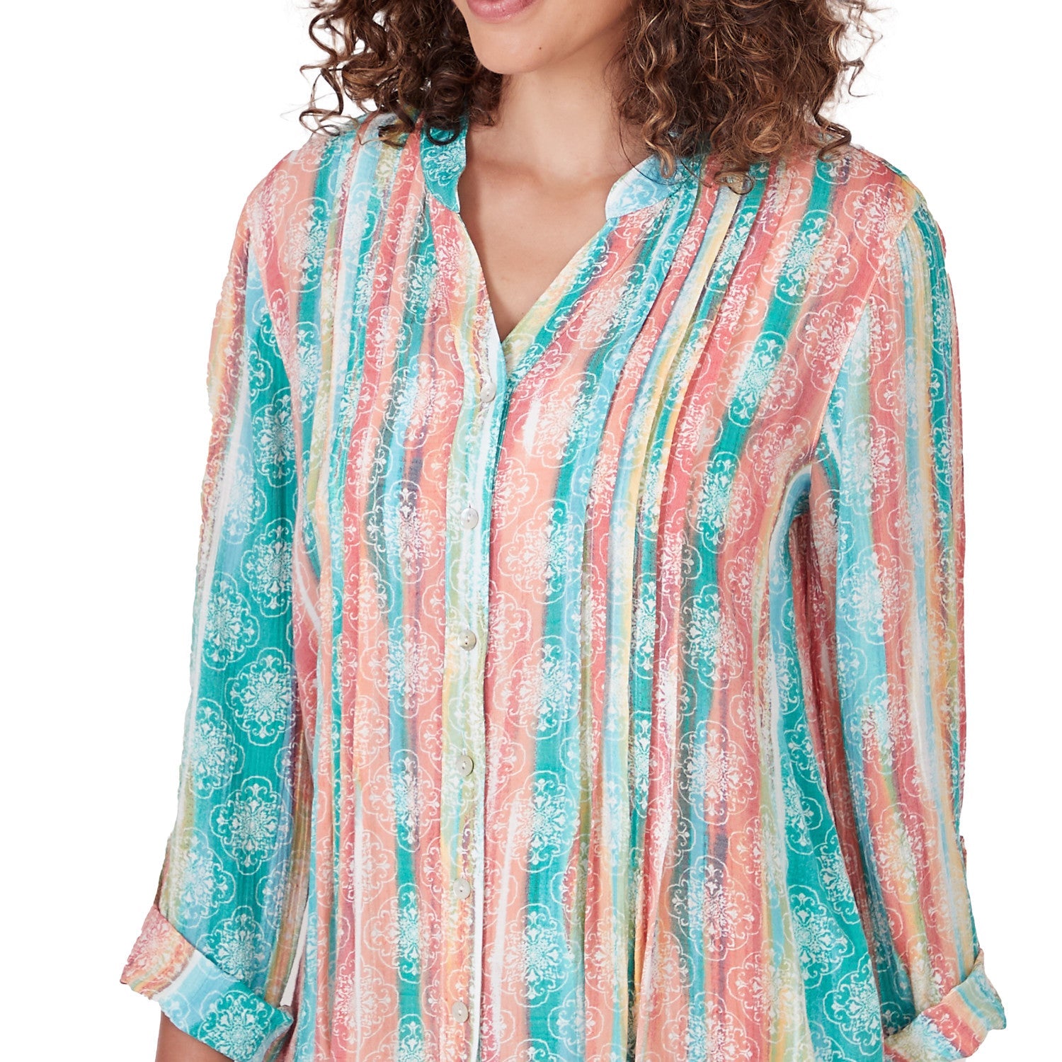 Woven Stripe Button Front Top Blue Moon - Ruby Rd