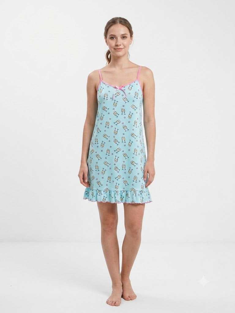 Ladies AOP Chemise w / ADJ Straps Prints CUPS AND HEARTS