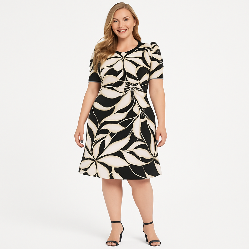 Giada Dress Black/Tan (Plus Size) - London Times
