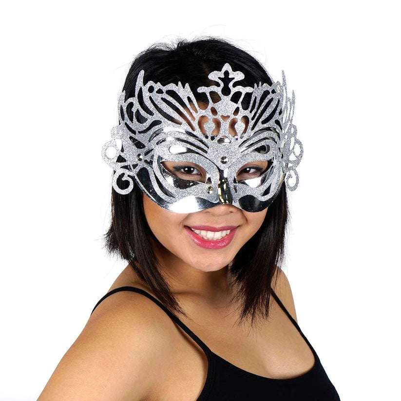 Glittered Carnival Mask Form Silver