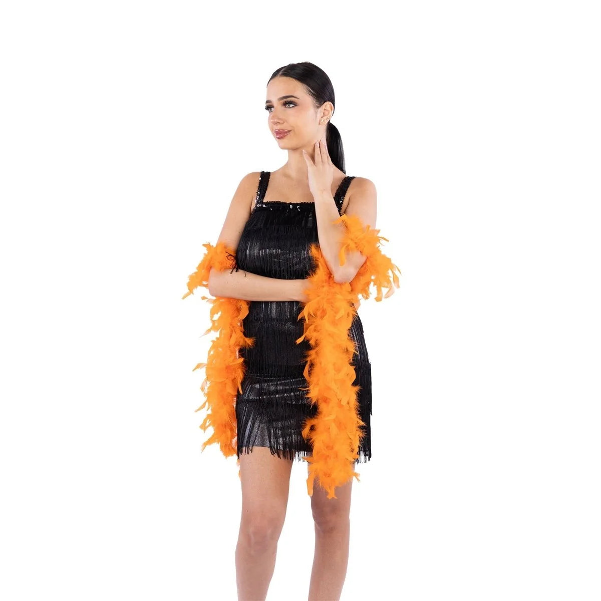 Boa de plumas Schlappen teñida iridiscente de 20-25 cm - Negro/Iridiscente