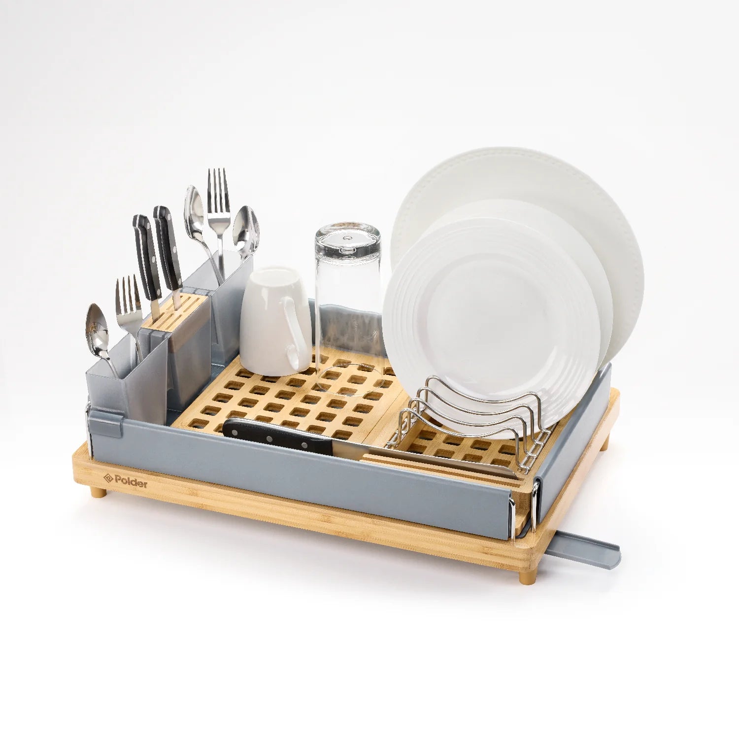 Large Capacity Bamboo Dish Rack Grey