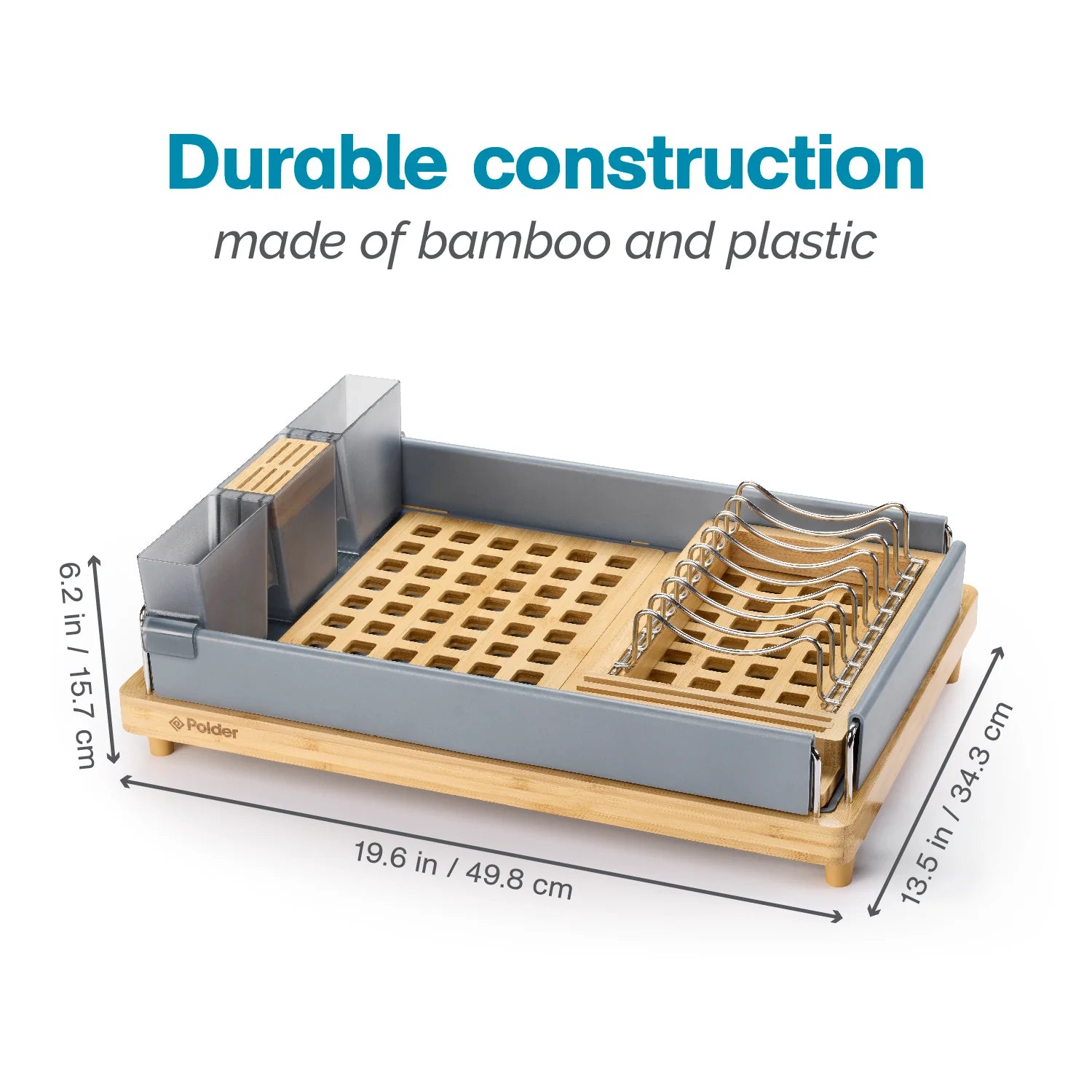 Large Capacity Bamboo Dish Rack Grey