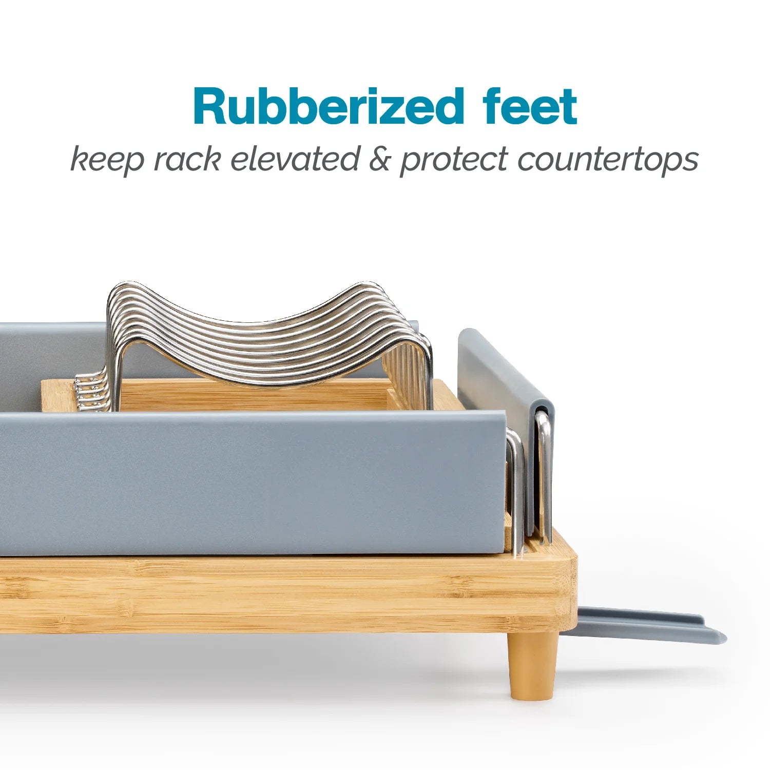 Large Capacity Bamboo Dish Rack Grey