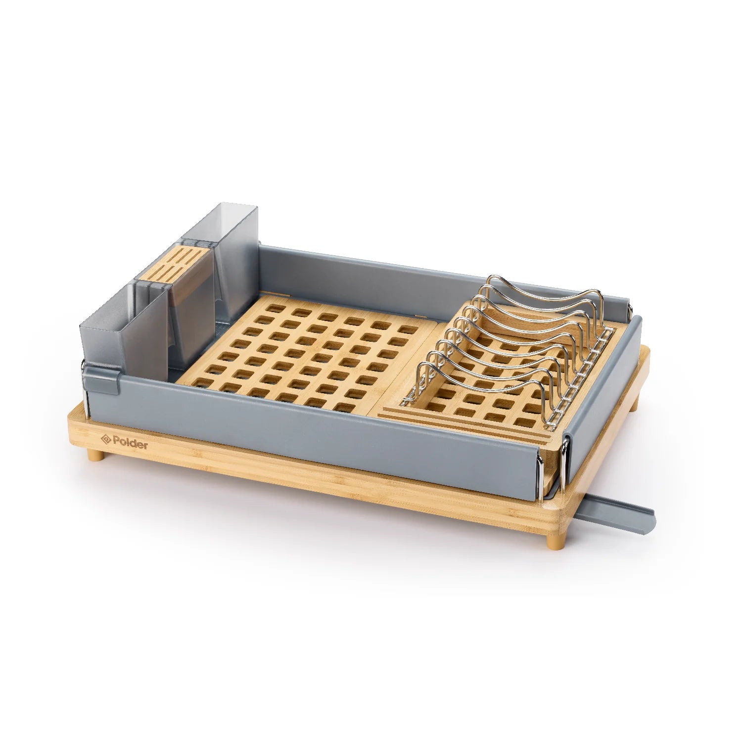 Large Capacity Bamboo Dish Rack Grey