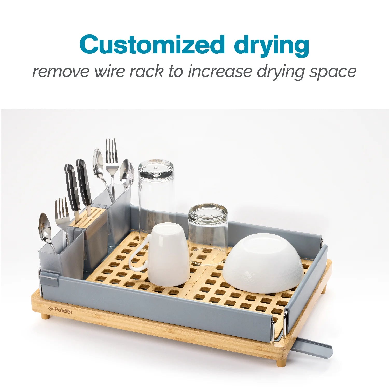 Large Capacity Bamboo Dish Rack Grey