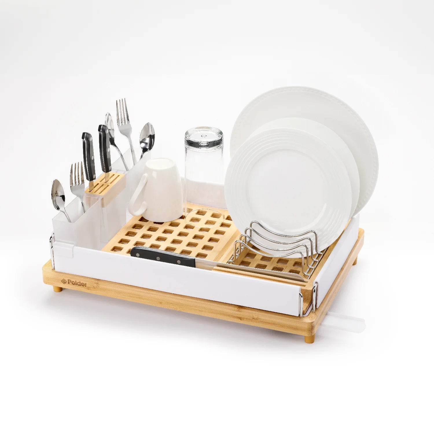 Large Capacity Bamboo Dish Rack White