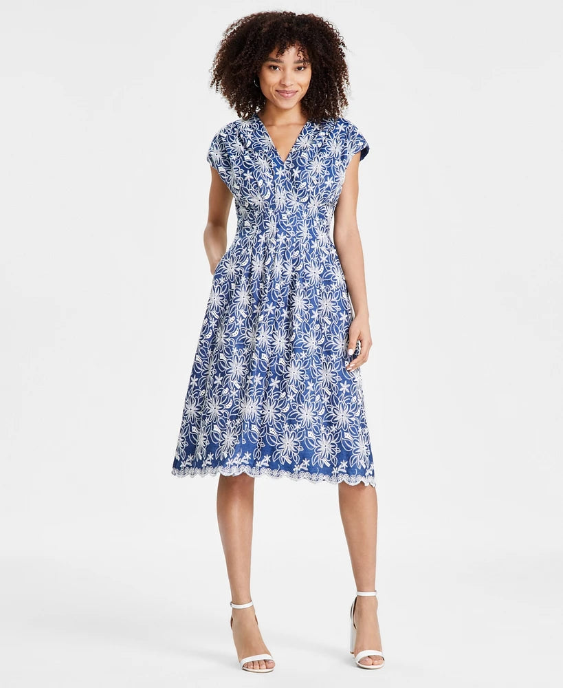 Embroidered Denim Midi Dress Chambray - Siena
