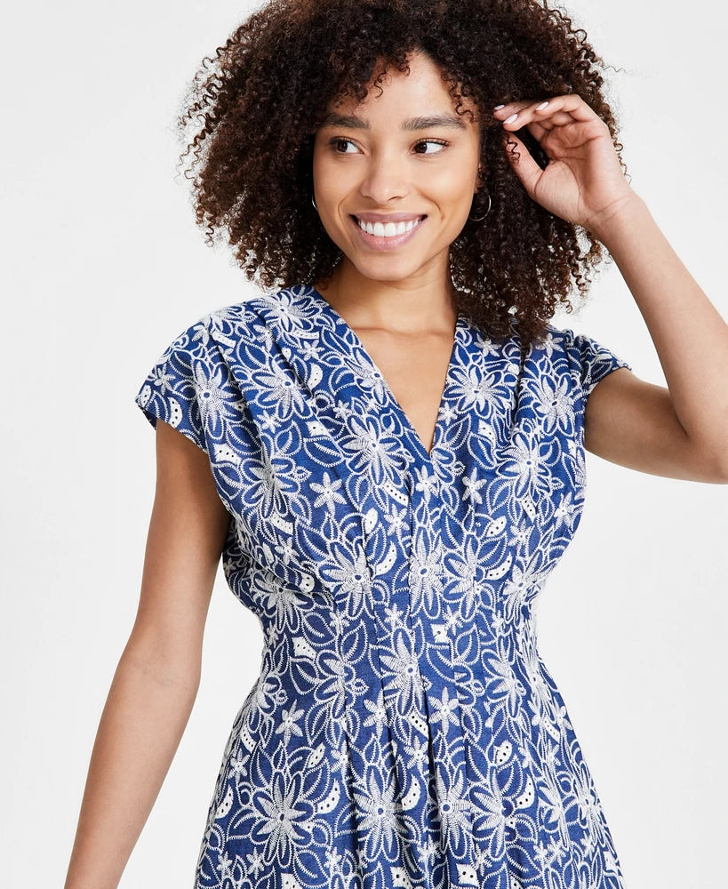 Embroidered Denim Midi Dress Chambray - Siena
